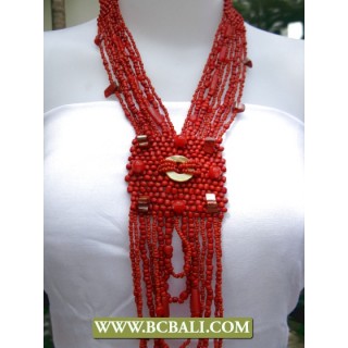 Multi Strand Glass Reds Beaded Pendant Fashion Necklaces